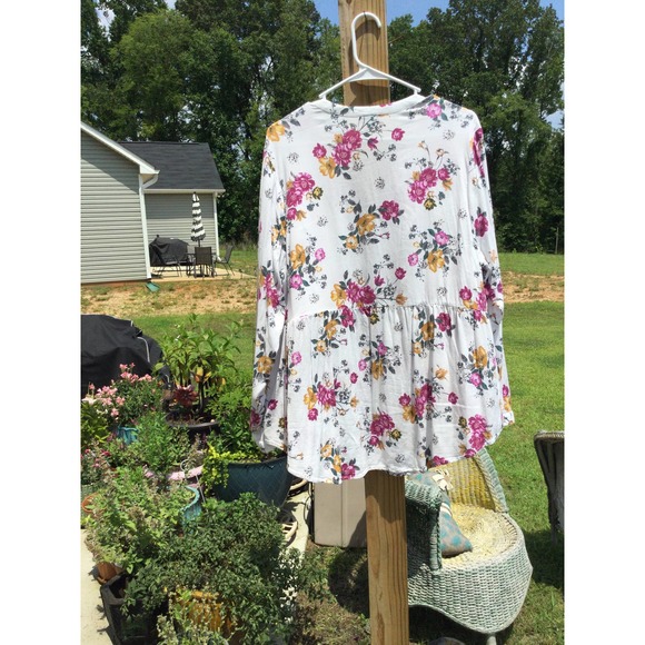 Torrid womens long sleeve blouse top button up floral white tunic sz 2 2x 18 20 - Picture 7 of 11